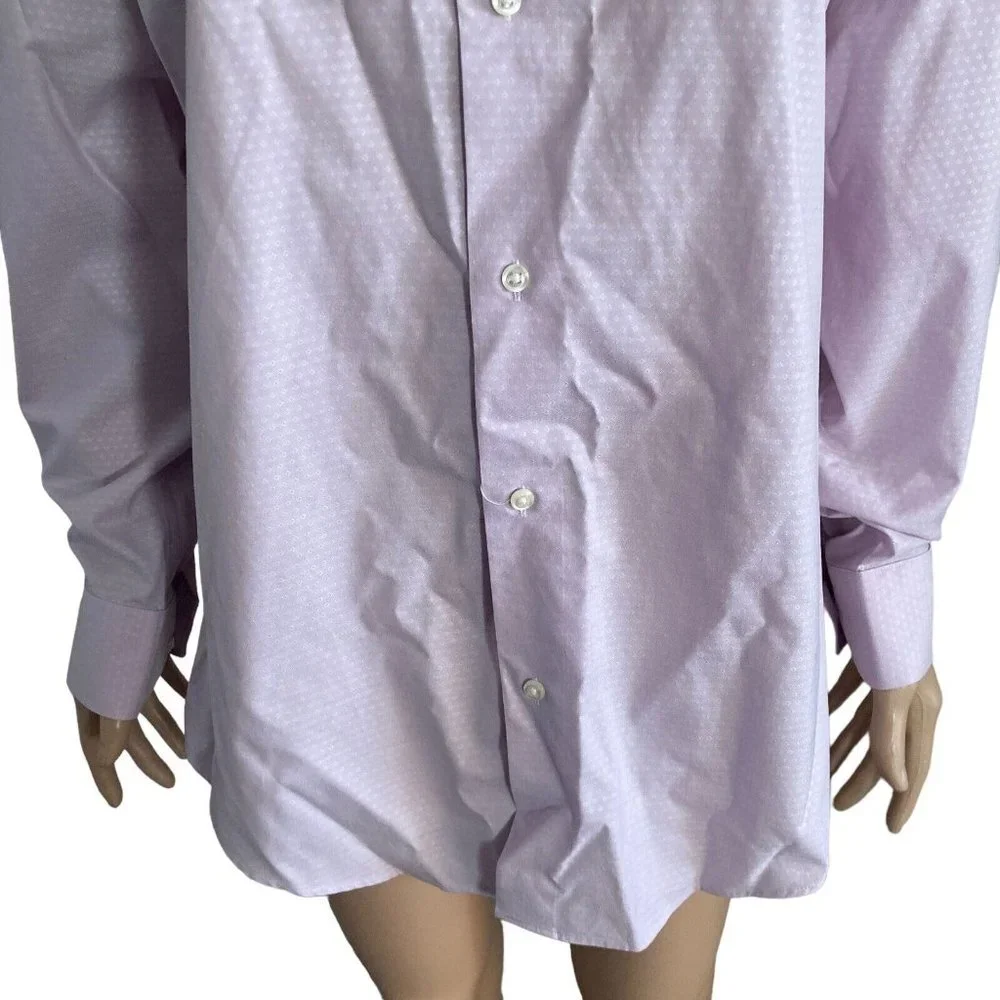 Nordstrom Shirt Mens Size 15.5 32-33 Non Iron Purple Bloom Diamond Dobby